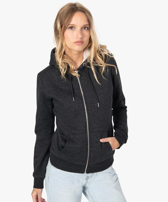 Sweat femme à capuche doublé sherpa et zippé sur l'avant vue1 - FOLLOW ME - GEMO