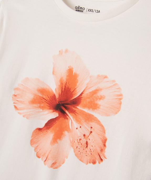 Tee-shirt manches courtes coupe oversize avec motif fleur fille vue2 - GEMO 4G FILLE - GEMO