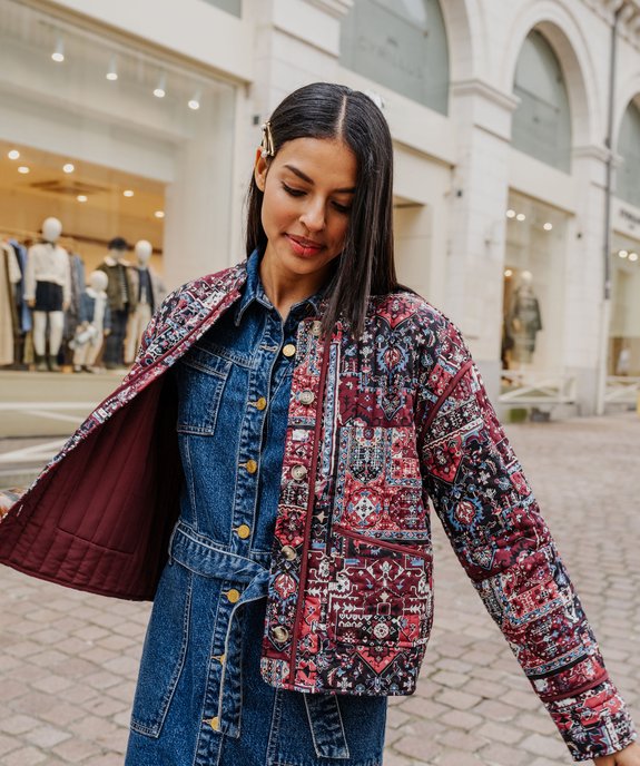 Veste matelassée à col rond à motifs femme vue1 - GEMO 4G FEMME - GEMO