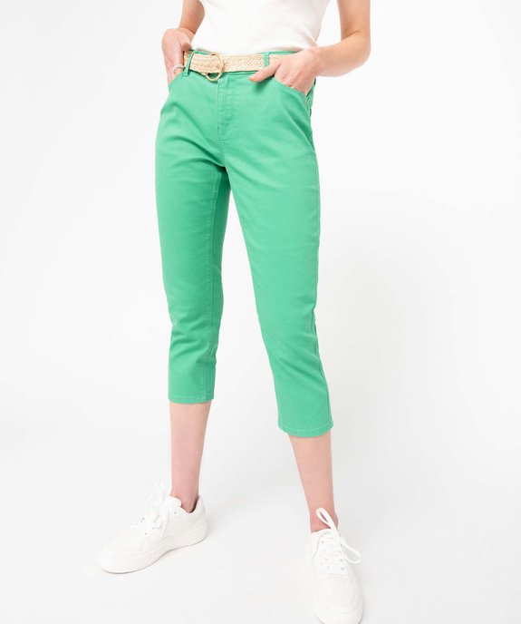 Pantacourt femme en toile denim avec ceinture tressée vue1 - GEMO 4G FEMME - GEMO
