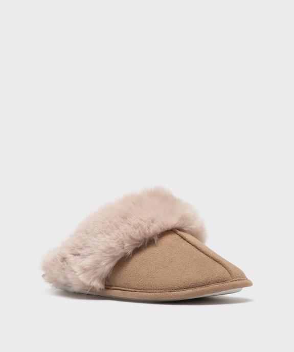 Chaussons mules en suédine avec fourrure imitation femme vue2 - GEMO 4G FEMME - GEMO