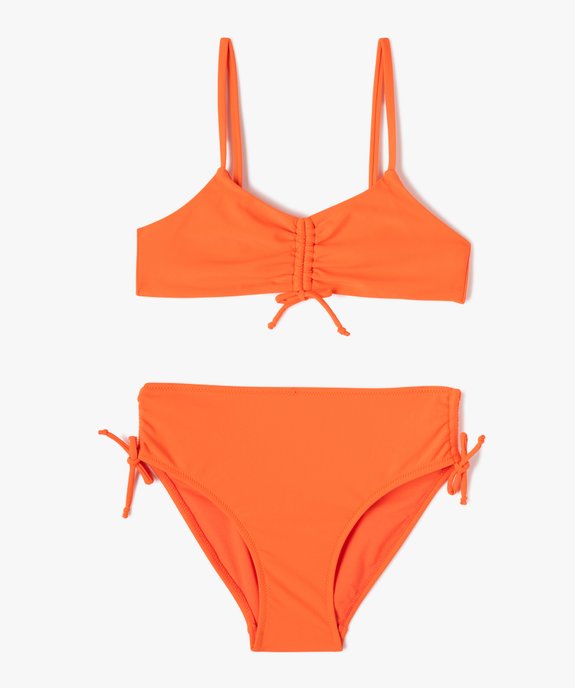 Maillot de bain fille 2 pièces à motifs fleuris avec cordons coulissants vue1 - GEMO (JUNIOR) - GEMO