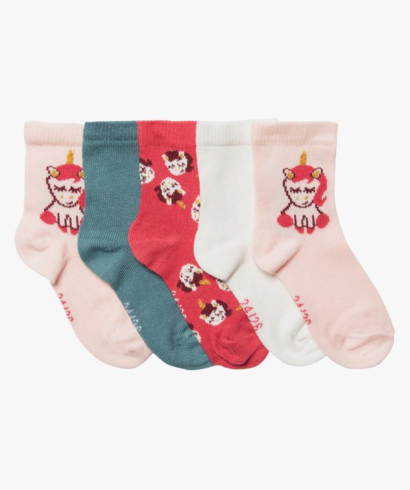Chaussettes bébé fille à imprimé licorne (lot de 5) vue1 - GEMO 4G BEBE - GEMO