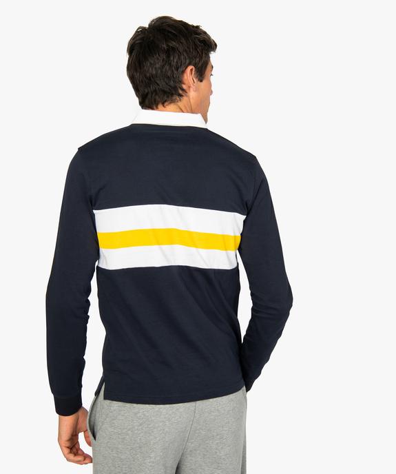 Polo homme à manches longues avec bandes contrastantes vue3 - GEMO (HOMME) - GEMO