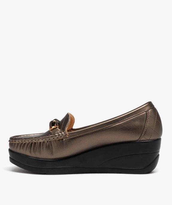 Mocassins femme confort dessus uni effet métallisé à semelle compensée vue3 - GEMO (CONFORT) - GEMO