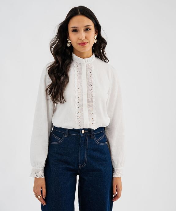 Chemise manches longues en maille texturée et dentelle femme vue1 - GEMO(FEMME PAP) - GEMO