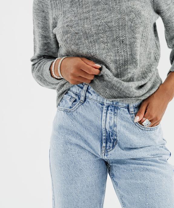 Jean straight délavé à strass femme vue2 - GEMO(FEMME PAP) - GEMO