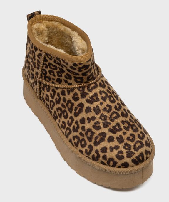 Boots fourrés motif léopard sur semelle plateforme femme - 5 Miles vue6 - 5 MILES - GEMO