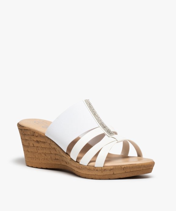 Mules femme unies à talon compensé et bride strass vue2 - GEMO(URBAIN) - GEMO