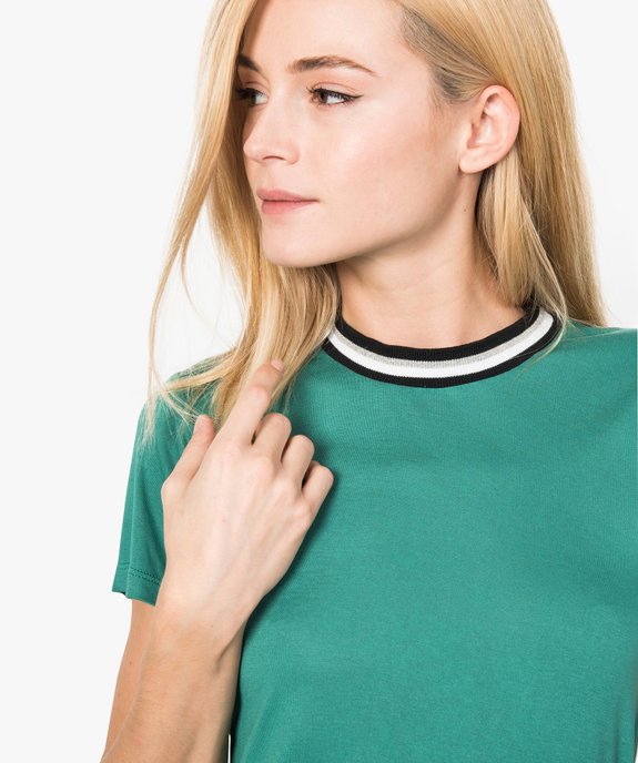 Tee-shirt femme avec col rond en bord-côte tricolore vue2 - FOLLOW ME - GEMO