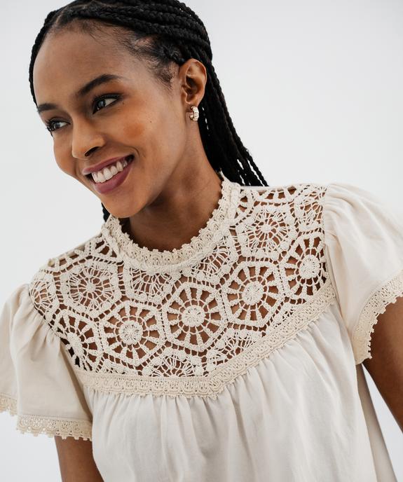 Tee-shirt manches courtes avec décolleté en dentelle femme vue2 - GEMO(FEMME PAP) - GEMO