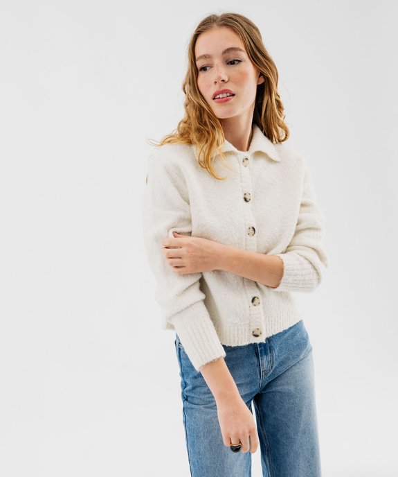 Gilet à grand col en maille bouclette femme vue1 - GEMO(FEMME PAP) - GEMO