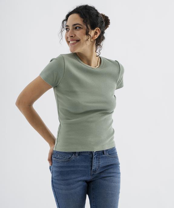 Tee-shirt manches courtes et col rond en maille côtelée femme vue1 - GEMO 4G FEMME - GEMO