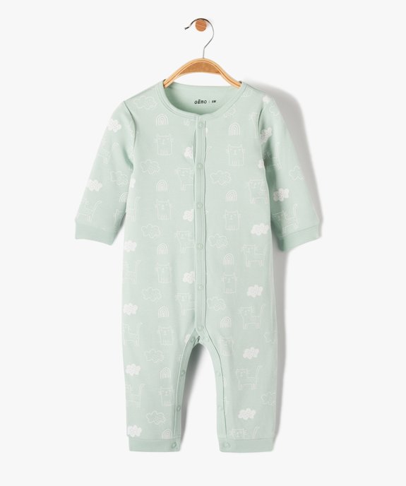 Pyjama bébé en jersey imprimé chat à ouverture ventrale vue1 - GEMO(BB COUCHE) - GEMO
