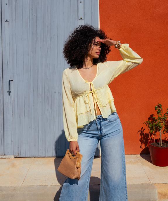 Blouse manches longues à volants et liens à nouer femme vue1 - GEMO(FEMME PAP) - GEMO