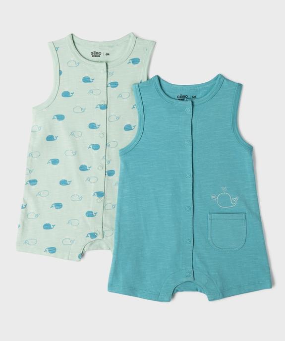 Combinaisons courtes en coton à motifs baleines bébé garçon (lot de 2) vue1 - GEMO 4G BEBE - GEMO