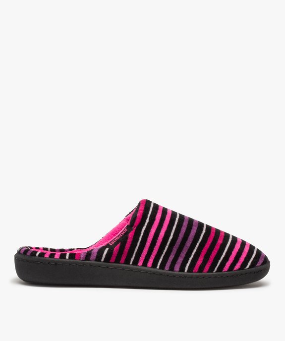 Chaussons femme mules rayées en velours - Isotoner vue1 - ISOTONER - GEMO