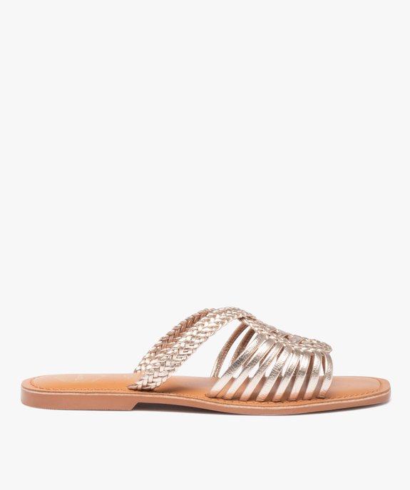 Mules femme à talon plat dessus cuir métallisé – Tanéo vue1 - TANEO - GEMO