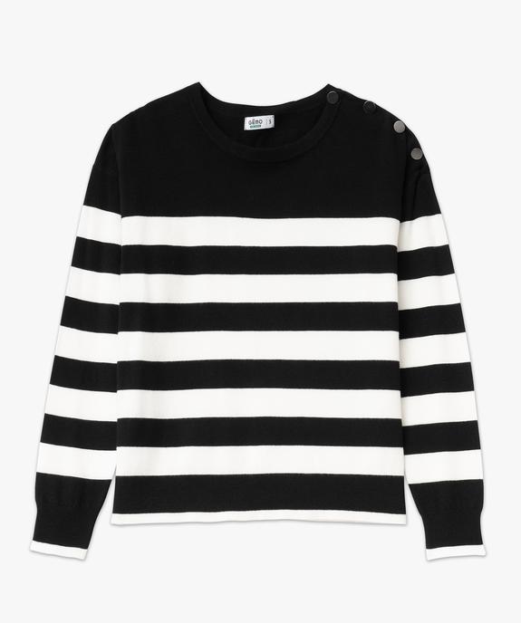 Pull fin à larges rayures avec boutons sur l’épaule femme vue4 - GEMO 4G FEMME - GEMO