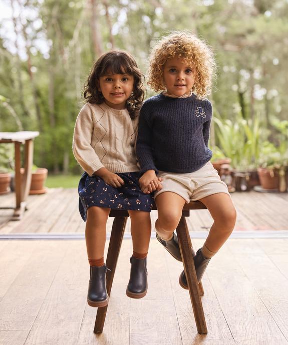 Pull en grosse maille douillette à col dentelle bébé fille - LuluCastagnette vue4 - LULUCASTAGNETTE - GEMO