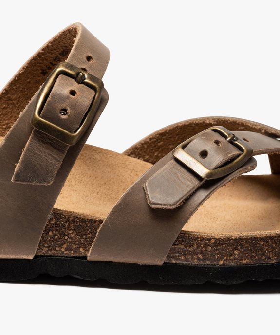 Mules femme à talon plat et brides entre-doigts en cuir vue6 - GEMO (CASUAL) - GEMO