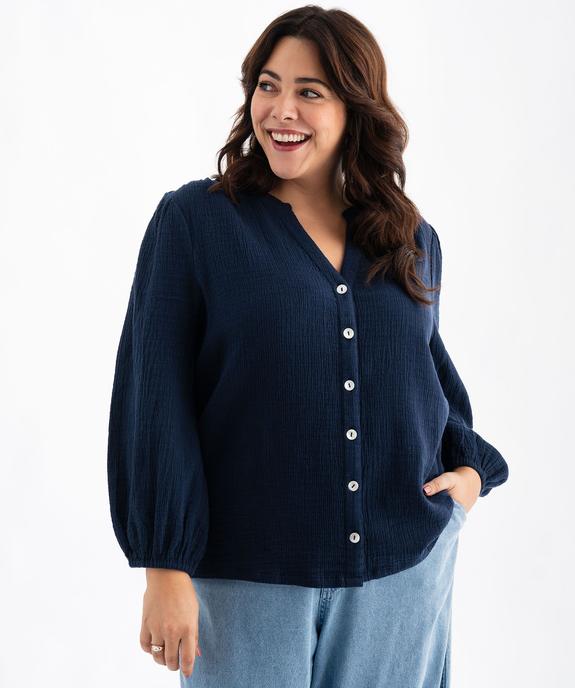 Blouse manches 3/4 en gaze de coton stretch femme grande taille vue1 - GEMO (G TAILLE) - GEMO