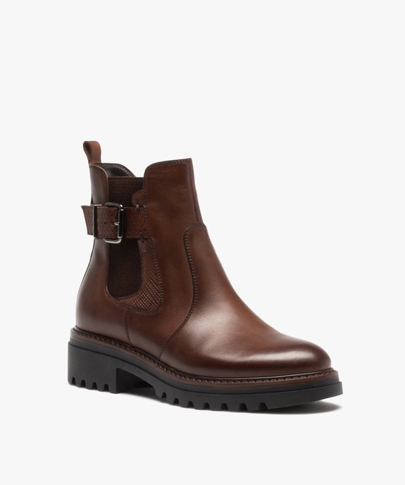 Boots femme unies à semelle crantée dessus cuir – Tanéo vue3 - TANEO - GEMO
