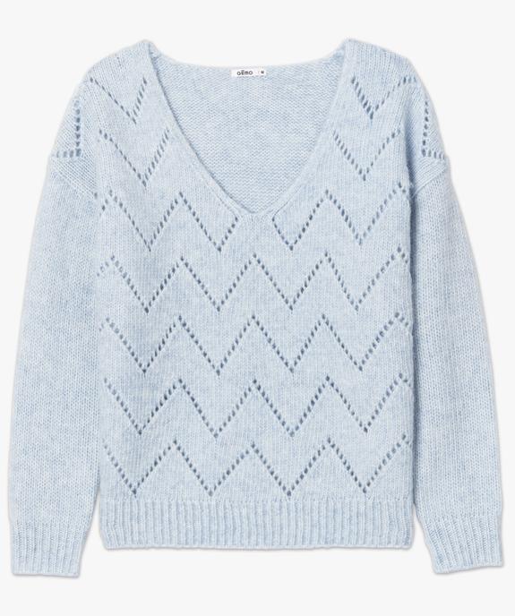 Pull femme en maille fantaisie avec grand col V vue4 - GEMO 4G FEMME - GEMO