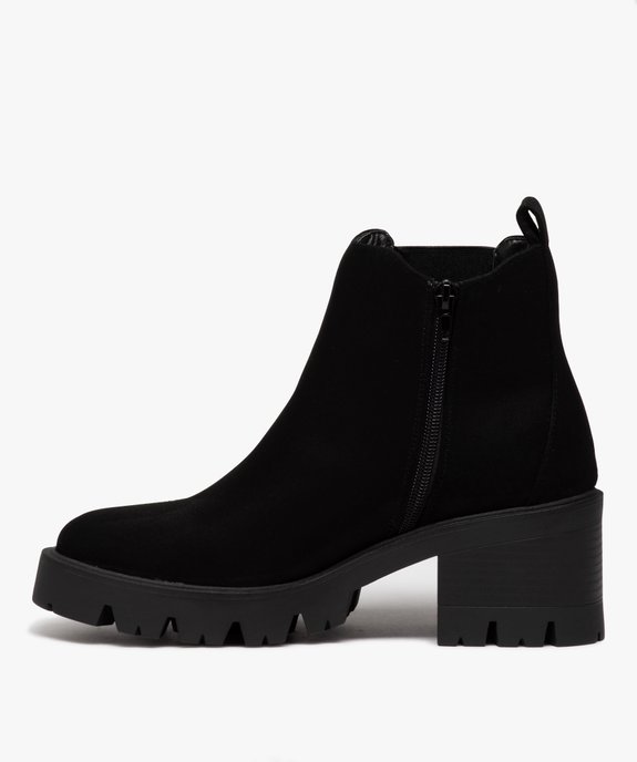 Boots femme à talon large en suédine unie avec semelle crantée  vue3 - GEMO 4G FEMME - GEMO