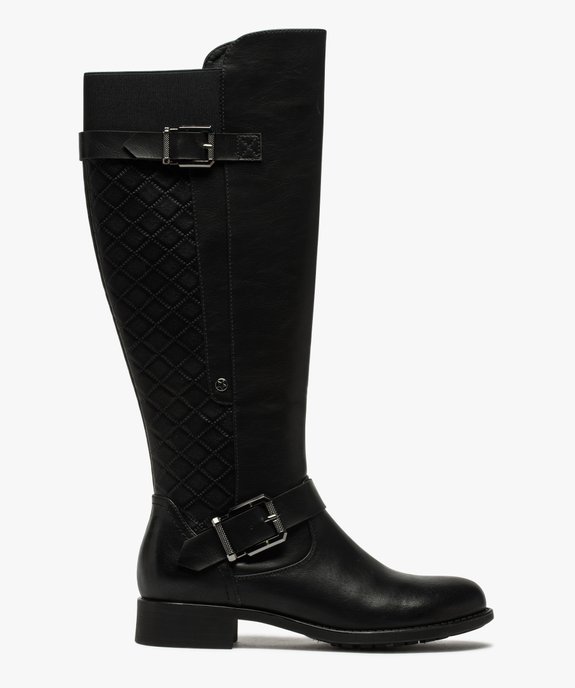 Bottes femme à talon plat empiècement matelassé vue2 - GEMO (CASUAL) - GEMO