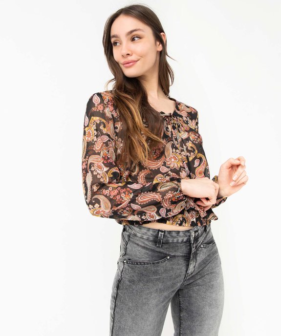 Blouse femme en voile imprimé avec finitions élastiques vue1 - GEMO(FEMME PAP) - GEMO