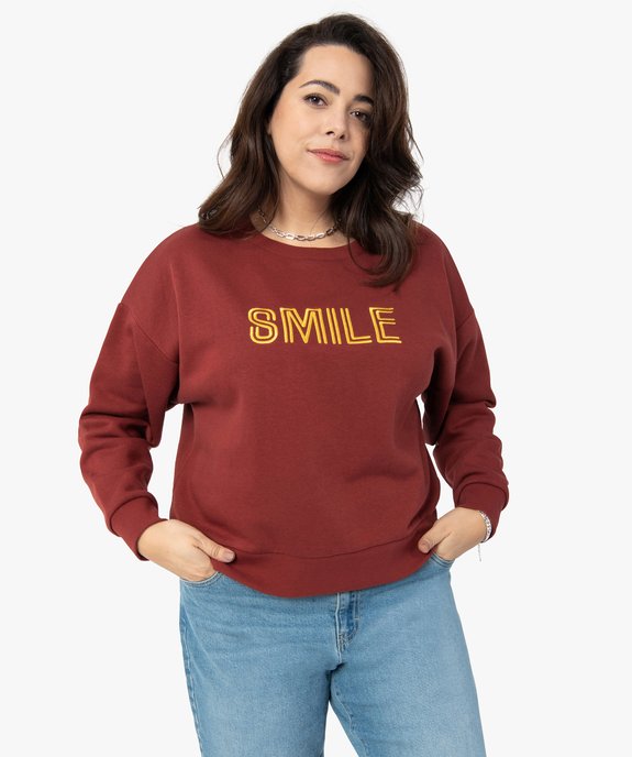 Sweat femme grande taille court avec message brodé vue1 - GEMO (G TAILLE) - GEMO