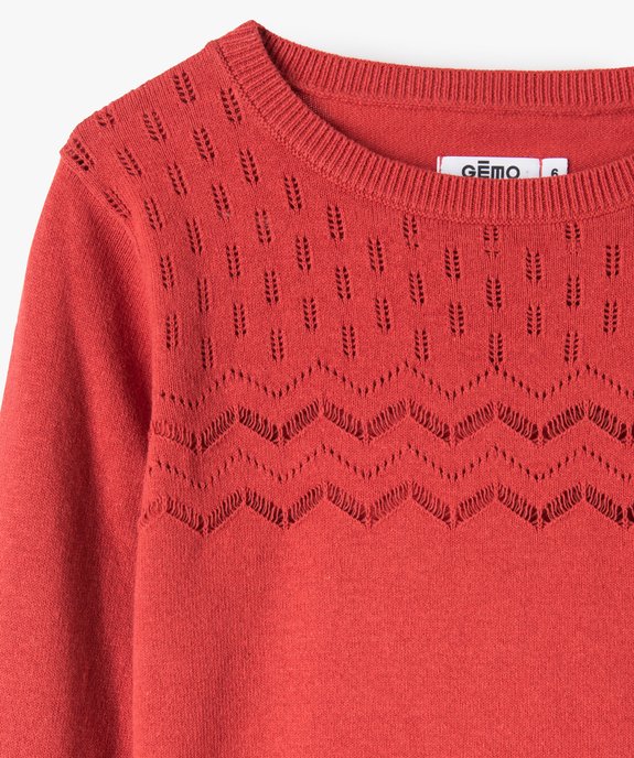 Pull fille en fine maille à plastron ajourée vue2 - GEMO (ENFANT) - GEMO