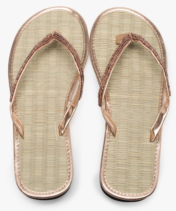 Tongs femme à brides perlées et semelle en paille vue1 - GEMO (PLAGE) - GEMO