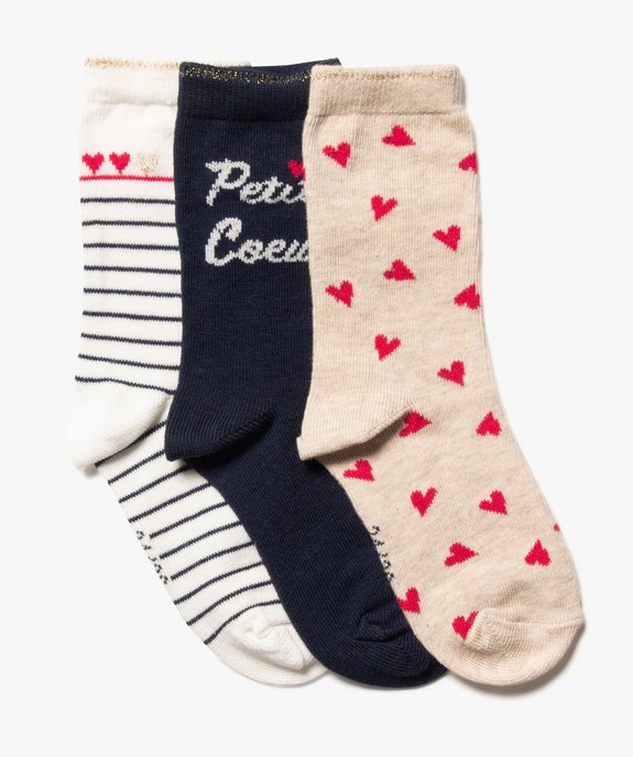 Chaussettes hautes imprimées cœurs fille (lot de 3) vue1 - GEMO (ENFANT) - GEMO