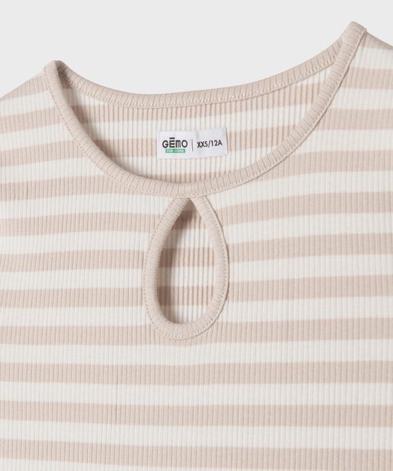Robe tee-shirt longue en maille côtelée rayée fille vue2 - GEMO 4G FILLE - GEMO