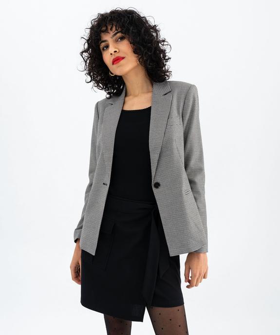Veste blazer coupe droite motif pied de poule femme vue1 - GEMO(FEMME PAP) - GEMO