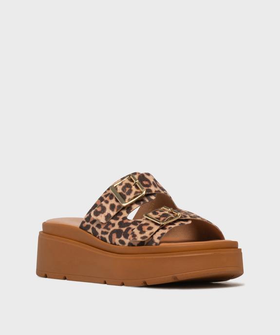 Mules à semelle plateforme motif animalier femme vue2 - 5 MILES - GEMO
