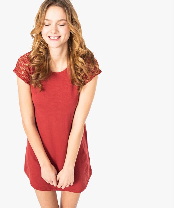 Robe tee-shirt femme avec manches courtes en dentelle vue1 - GEMO (MAILLE) - GEMO