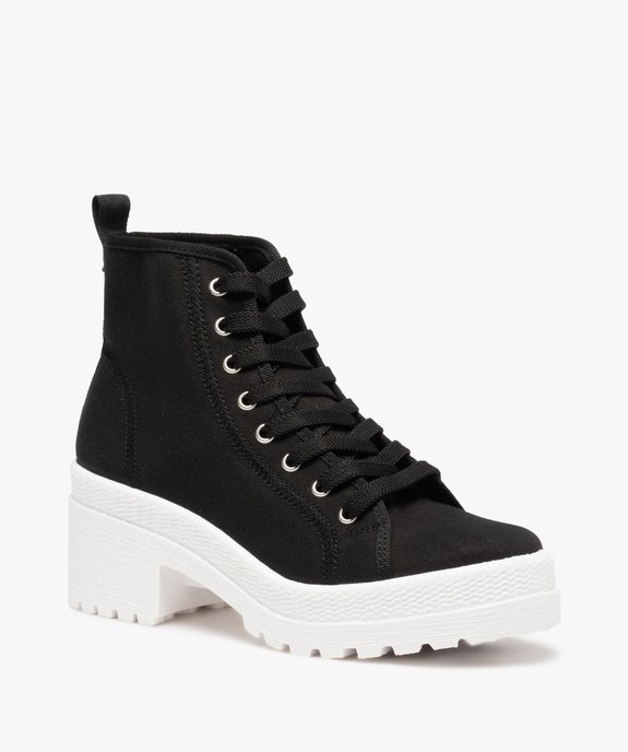 Tennis femme mid-cut en toile unie à talon et semelle crantée vue2 - GEMO (SPORTSWR) - GEMO