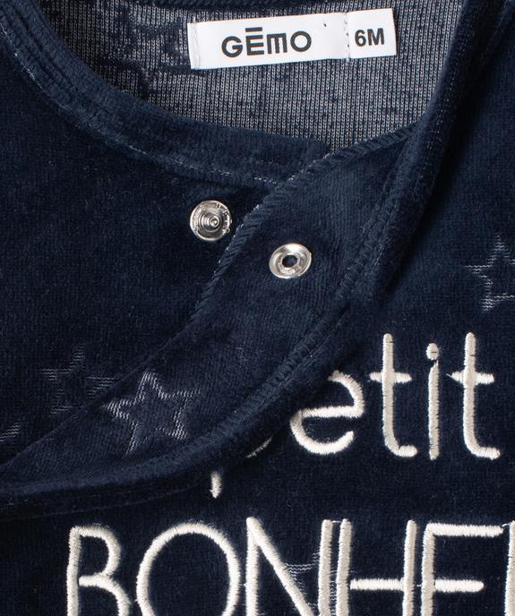 Pyjama en velours ouverture devant avec message  bébé vue2 - GEMO 4G BEBE - GEMO