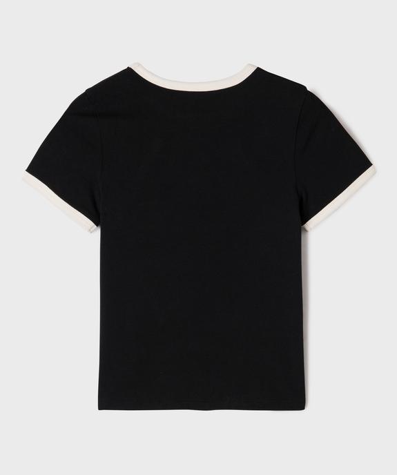 Tee-shirt manches courtes avec inscription et finitions contrastantes fille vue3 - GEMO 4G FILLE - GEMO