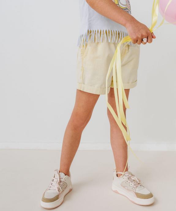 Short en toile taille haute avec ceinture élastique fille vue5 - GEMO 4G FILLE - GEMO