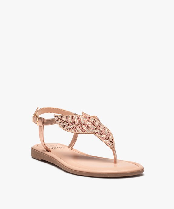 Sandales femme à talon plat et bride entre-doigts à strass vue2 - GEMO (CASUAL) - GEMO