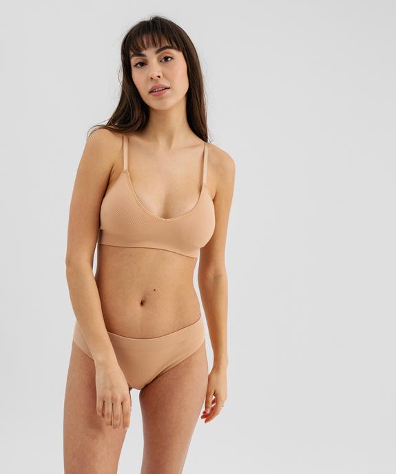 Tanga sans coutures en maille côtelée femme vue3 - GEMO 4G FEMME - GEMO