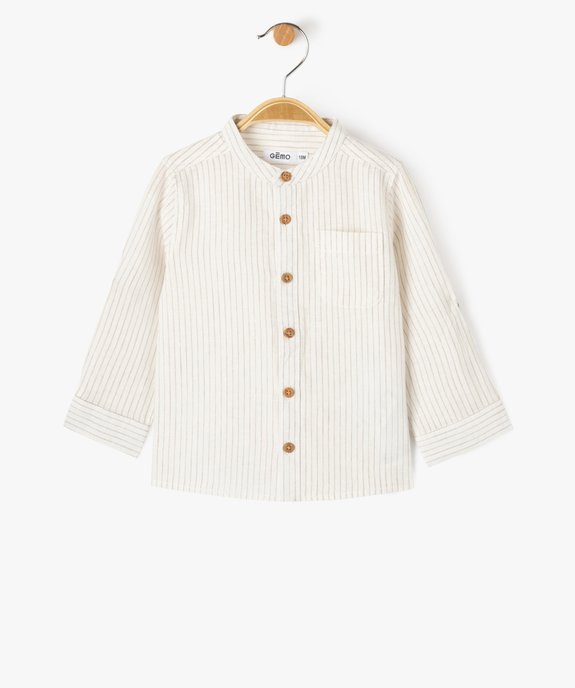 Chemise bébé garçon à manches longues et col mao en lin vue1 - GEMO(BEBE DEBT) - GEMO