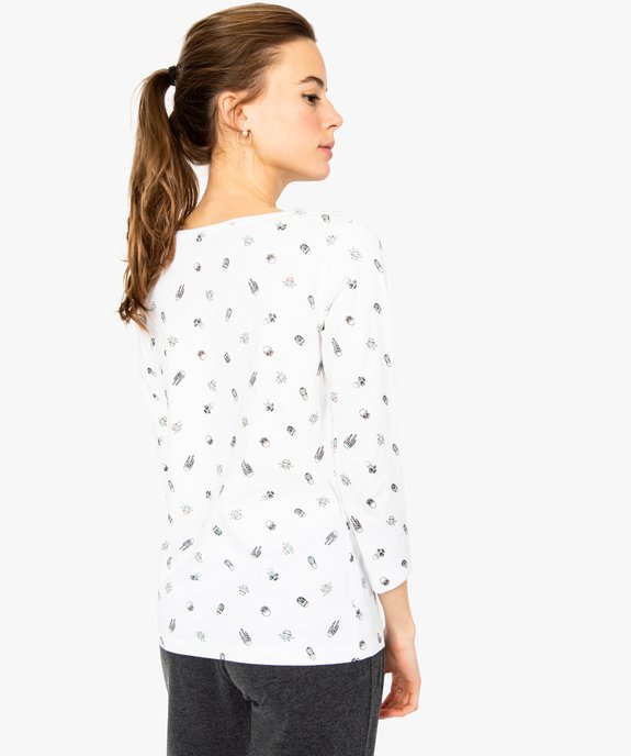 Tee-shirt femme en coton bio imprimé à manches longues vue3 - GEMO 4G FEMME - GEMO