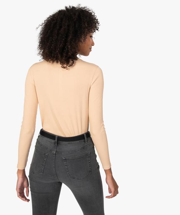 Tee-shirt femme à manches longues en maille côtelée vue3 - GEMO(FEMME PAP) - GEMO