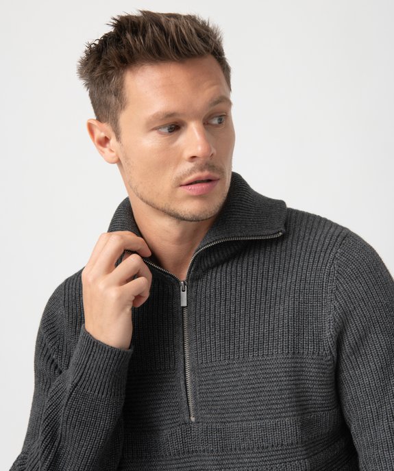 Pull homme en grosse maille à col camionneur vue2 - GEMO (HOMME) - GEMO