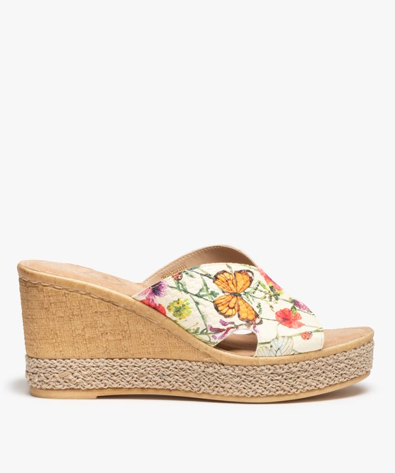 Mules femme à talon compensé dessus cuir imprimé - Tanéo vue1 - TANEO - GEMO